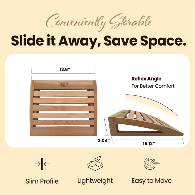 RUVARO sauna headrest dimension graphic showing the 15.12 inch length, 12.6 inch width and 3.04 inch height